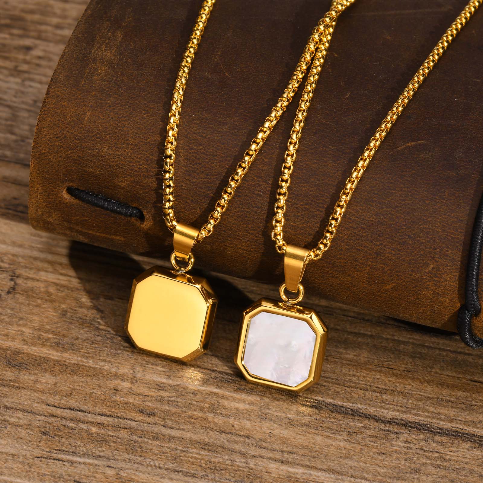 Square Necklace - Gold & White