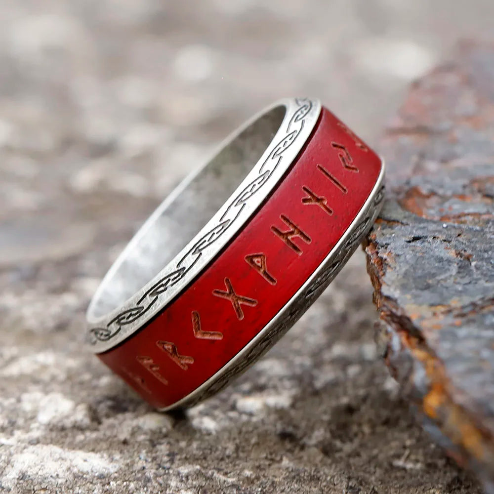 Red Rune Titanium Ring