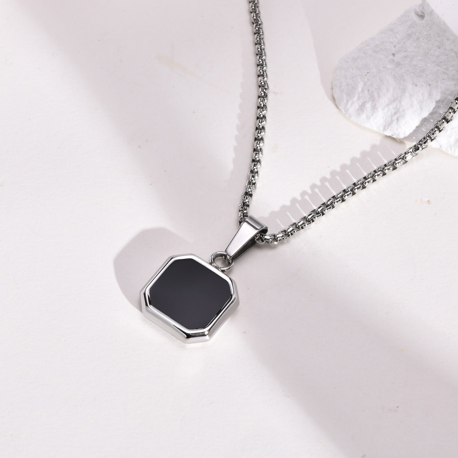 Square Necklace - Silver & Black