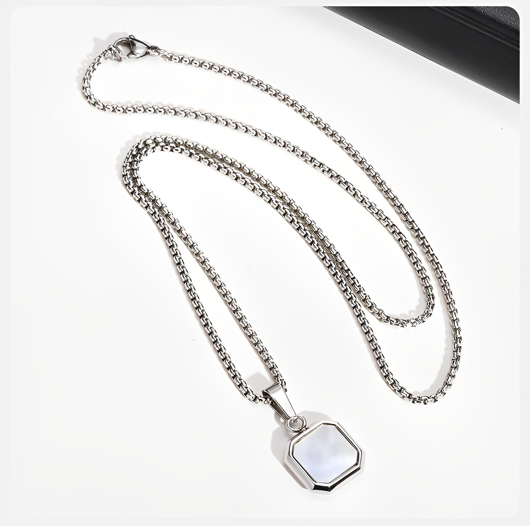 Square Necklace - Silver & White