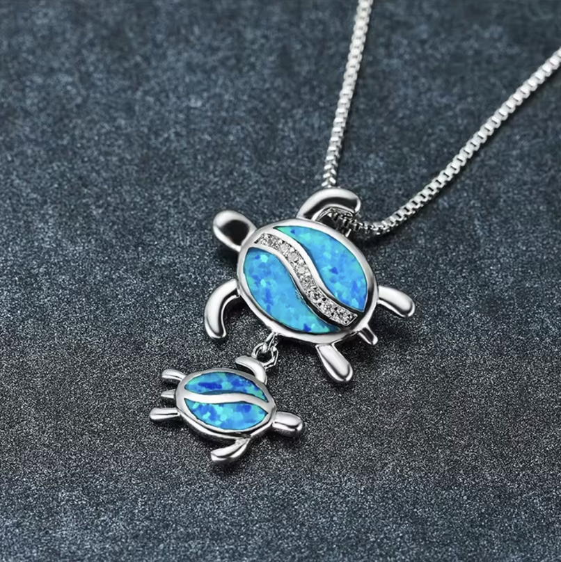 Ocean Opal Necklace - Turtle Family