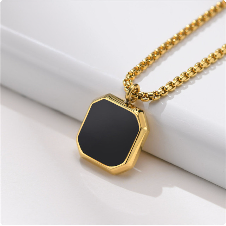 Square Necklace - Gold & Black