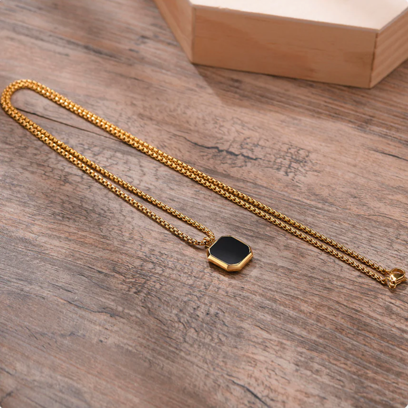 Square Necklace - Gold & Black
