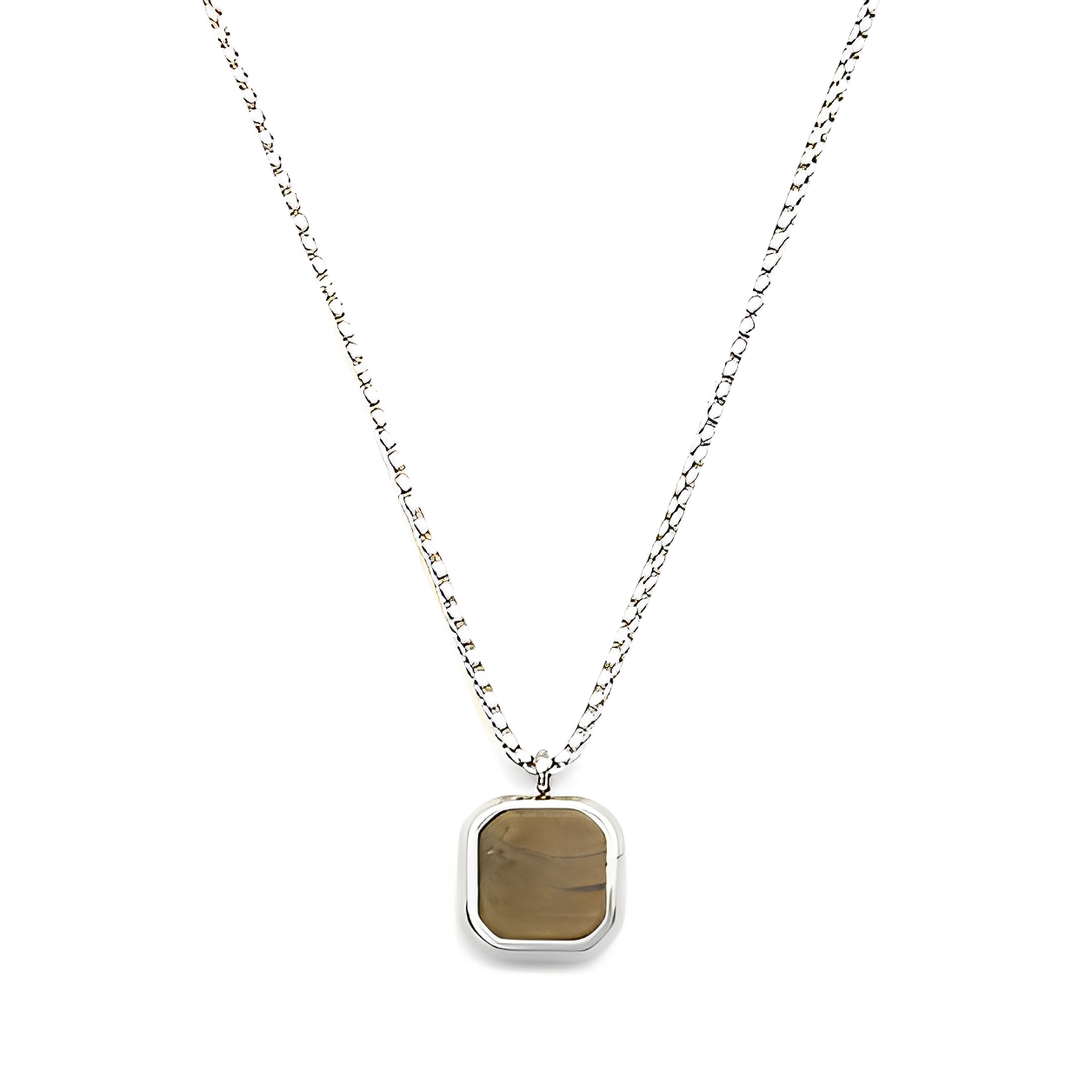 Square Necklace - Silver & Brown