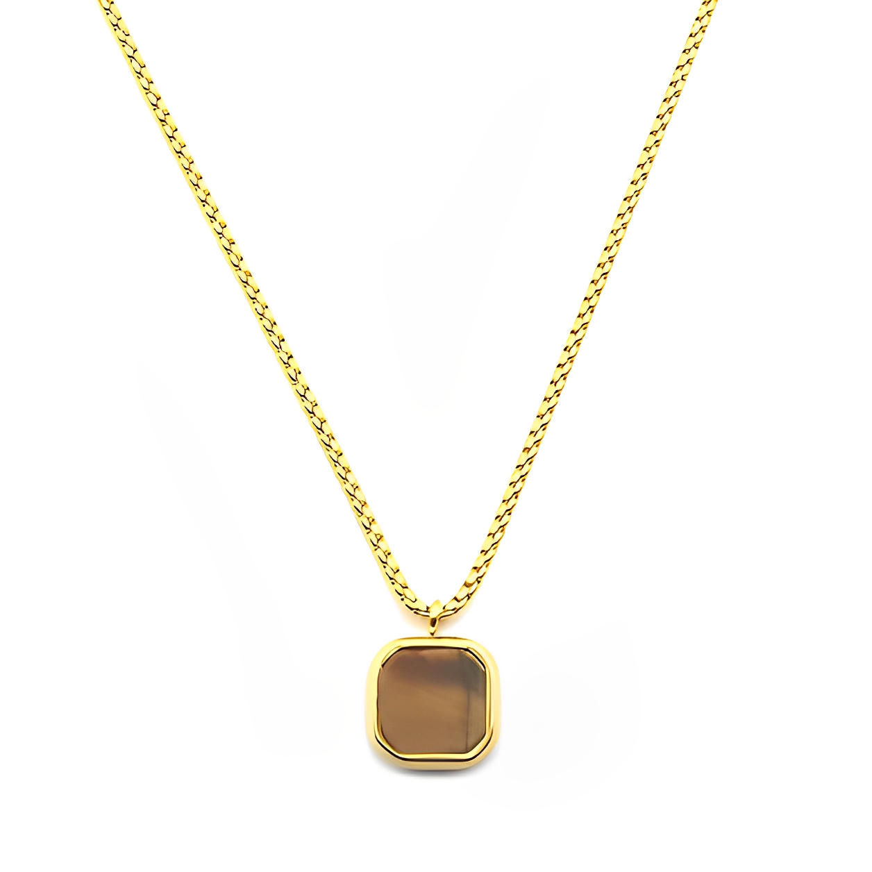 Square Necklace - Gold & Brown