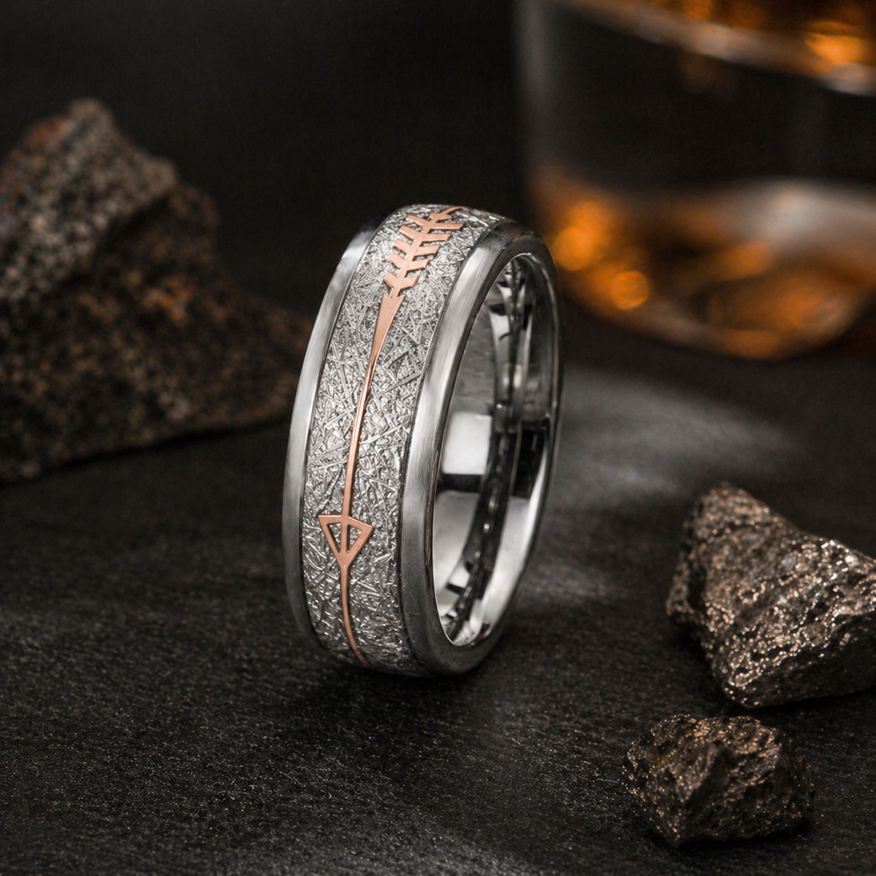 Meteorite Ring - Silver & Rose Gold