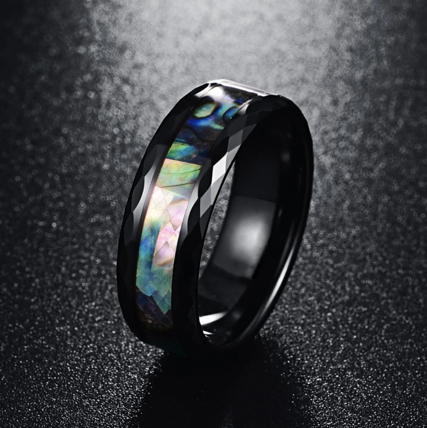 Abalone Ring - Black Faceted