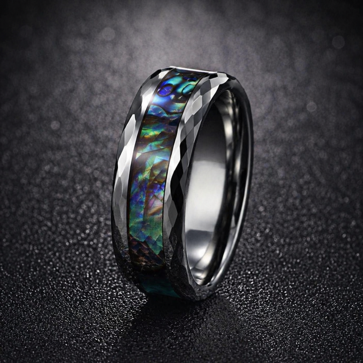 Abalone Ring - Silver Faceted