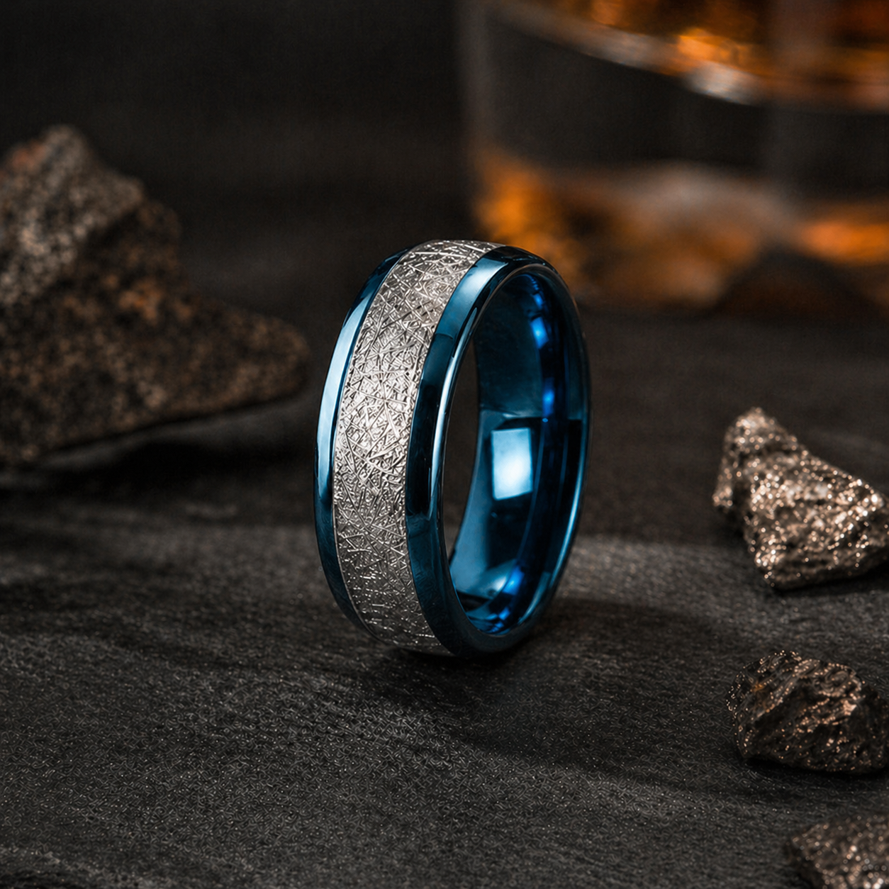 Meteorite Ring - Blue & Silver