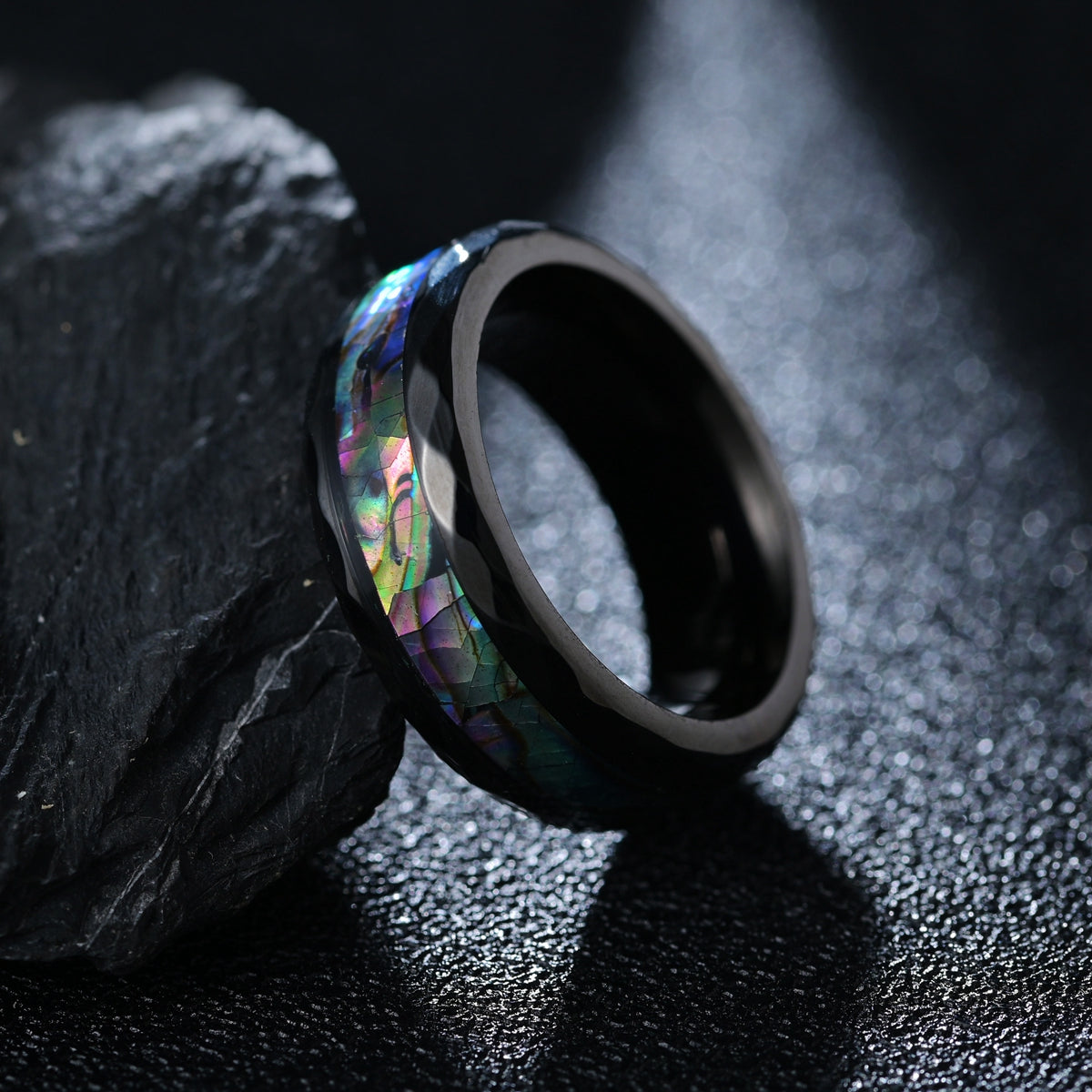 Abalone Ring - Black Faceted