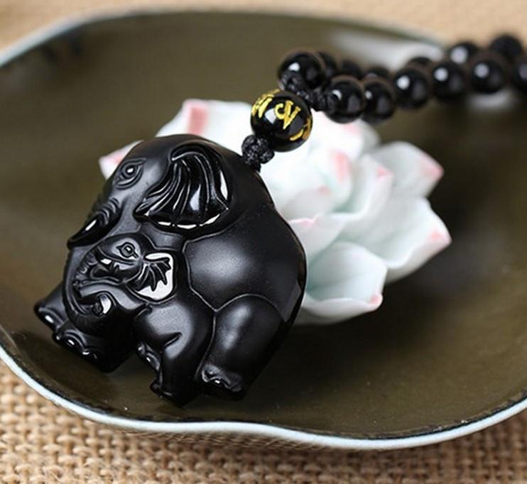 Obsidian Elephant Amulet