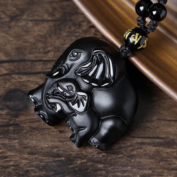 Obsidian Elephant Amulet