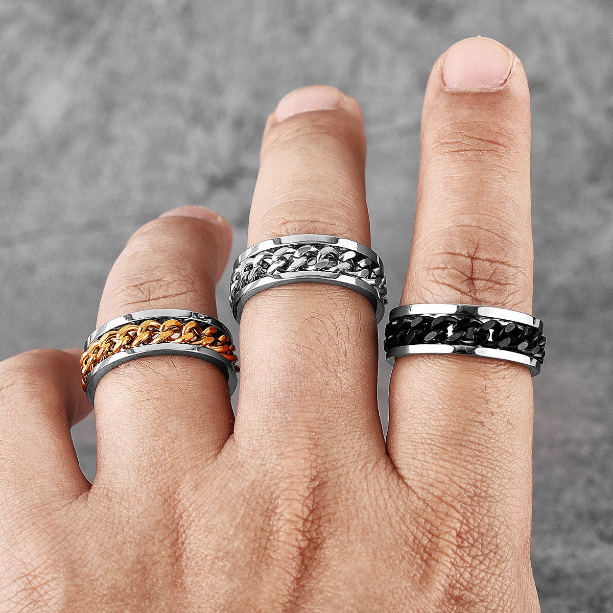 Chain Ring - Silver & Black