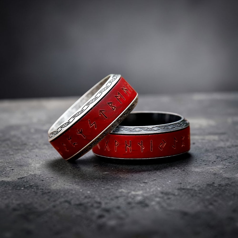 Red Rune Titanium Ring