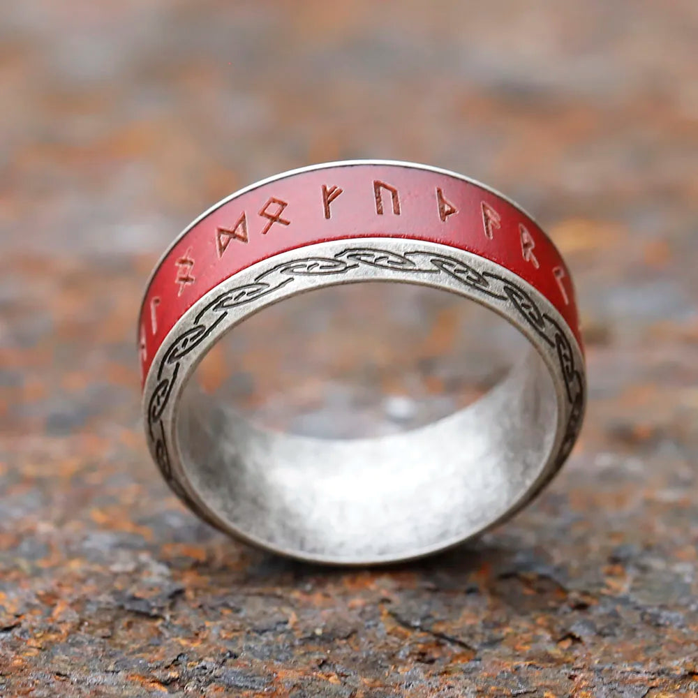 Red Rune Titanium Ring