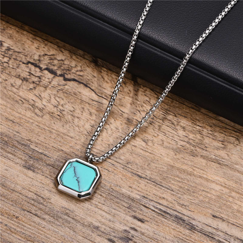 Square Necklace - Silver & Turquoise