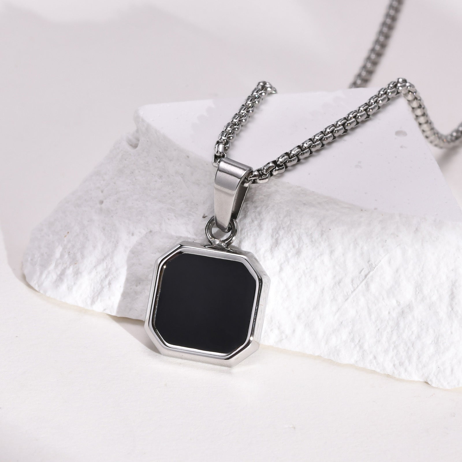 Square Necklace - Silver & Black