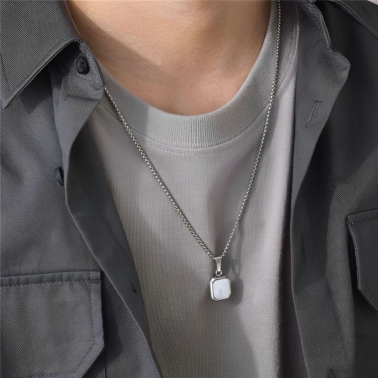Square Necklace - Silver & White