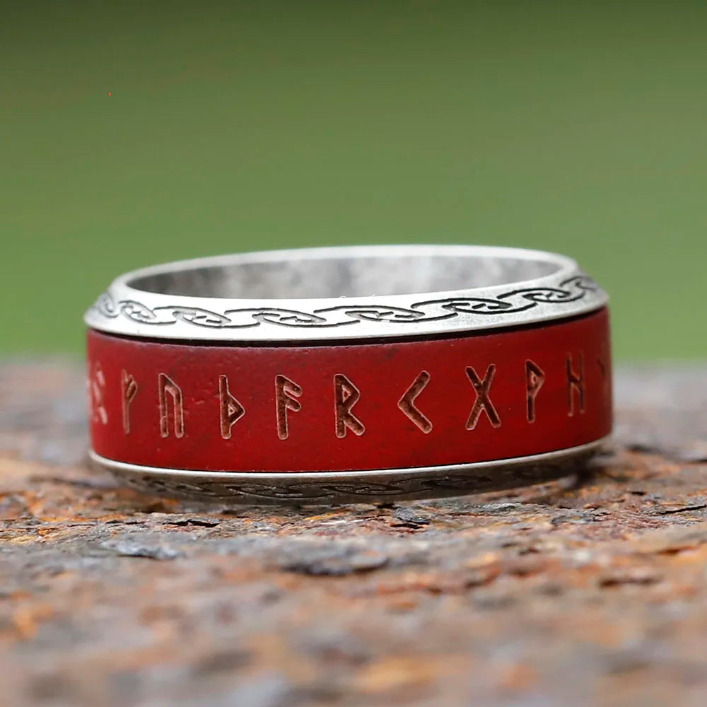 Red Rune Titanium Ring