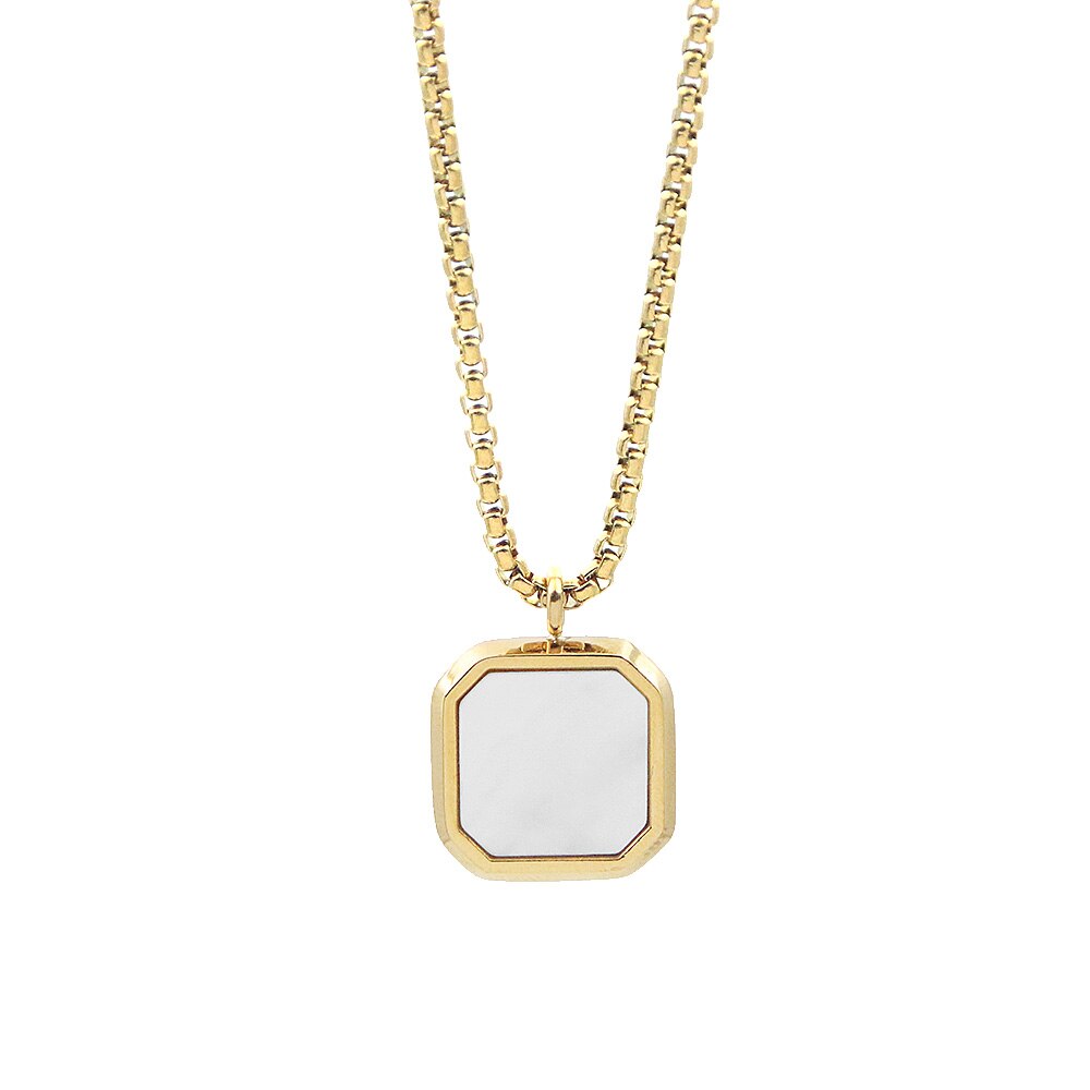 Square Necklace - Gold & White