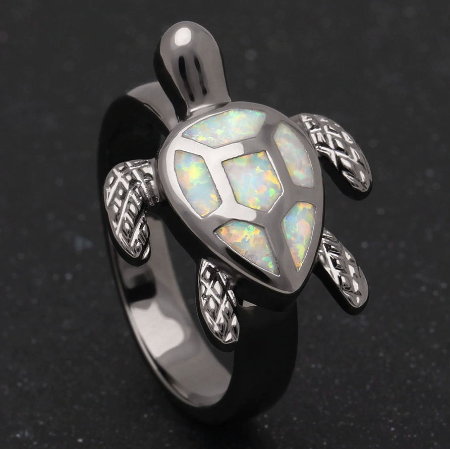 Blue Fire Turtle Opal Ring