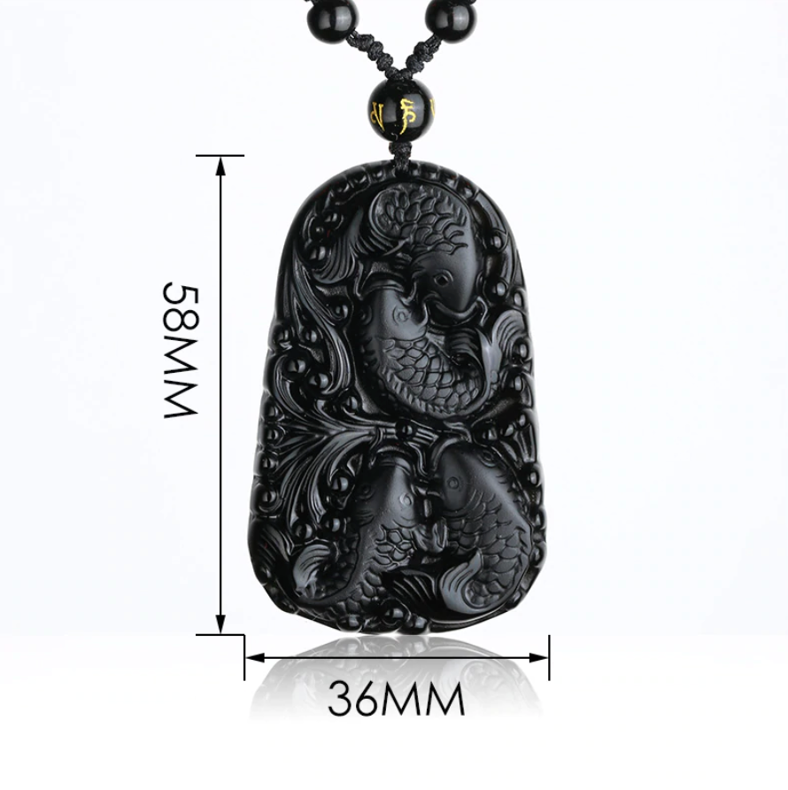 Koi Fish Obsidian Amulet