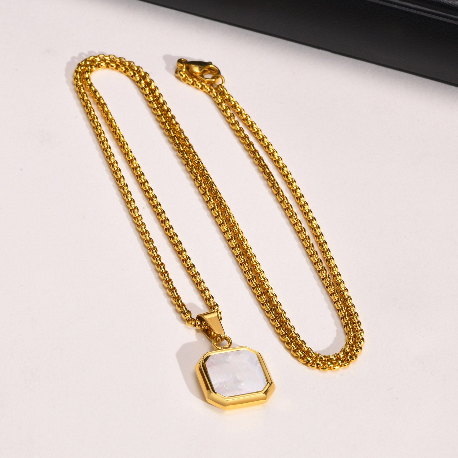 Square Necklace - Gold & White
