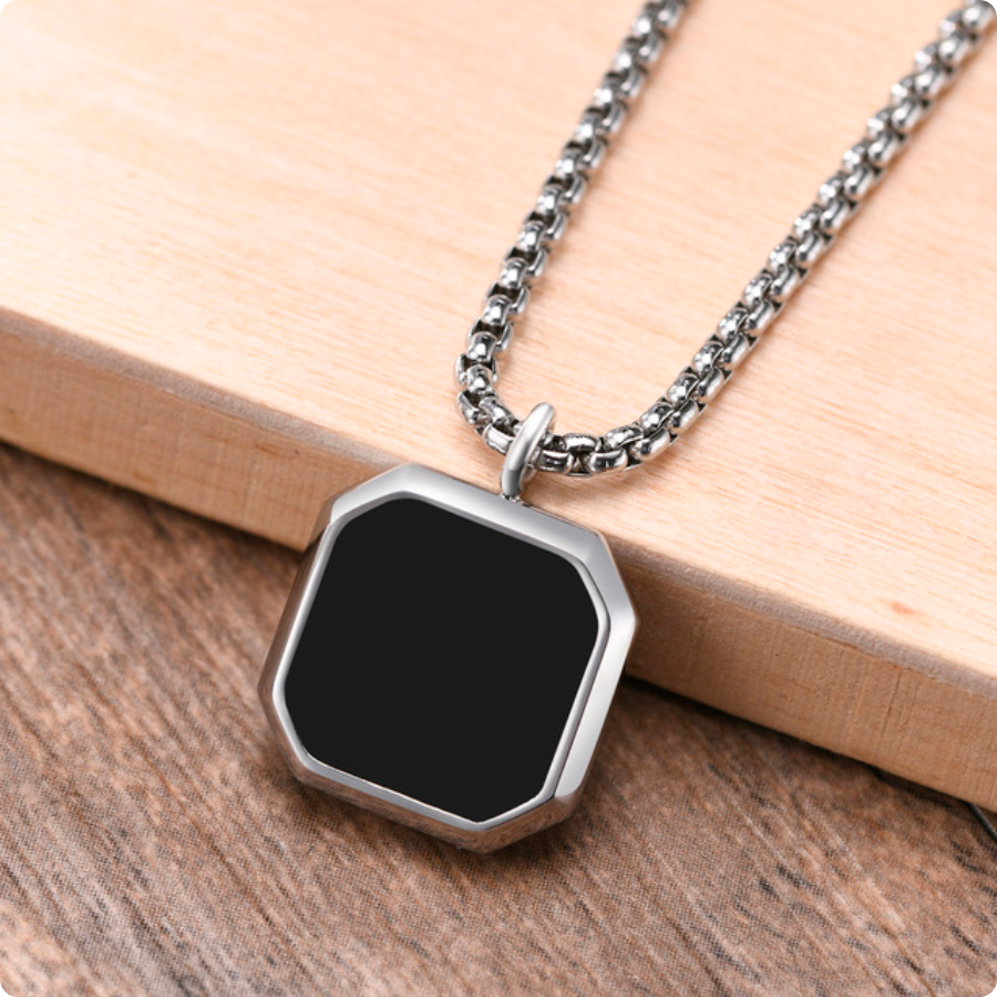 Square Necklace - Silver & Black