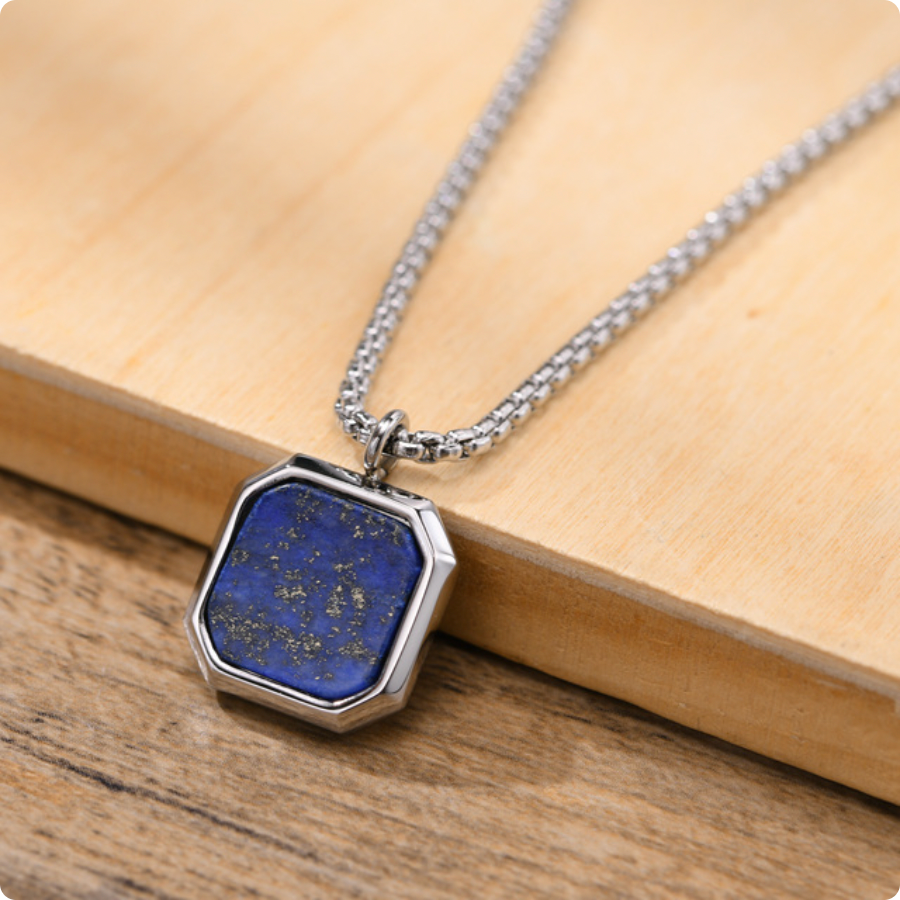 Square Necklace - Silver & Blue