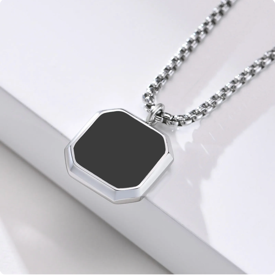 Square Necklace - Silver & Black