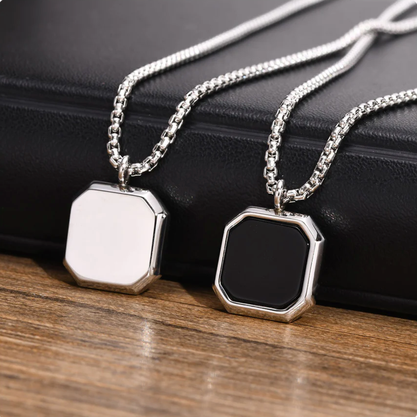Square Necklace - Silver & Black