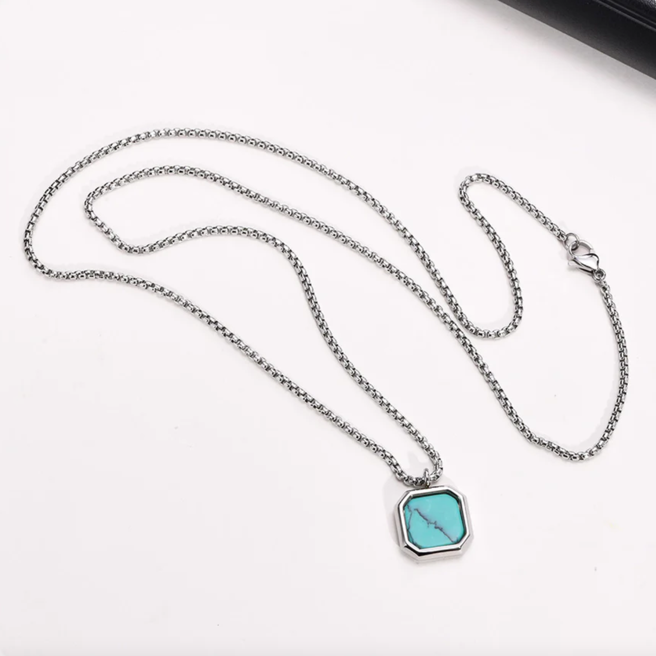 Square Necklace - Silver & Turquoise