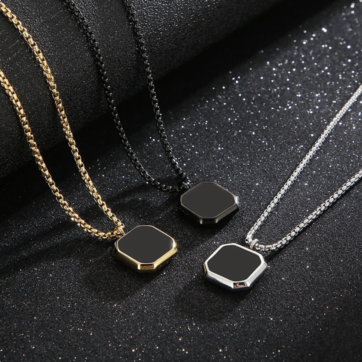 Square Necklace - Gold & Black