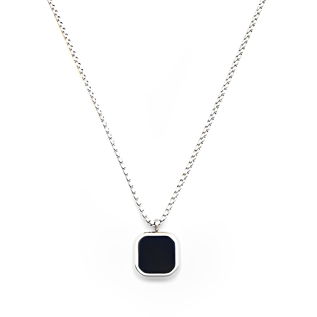 Square Necklace - Silver & Black
