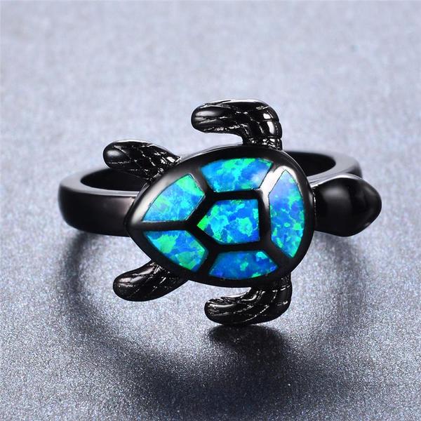 Blue Fire Turtle Opal Ring