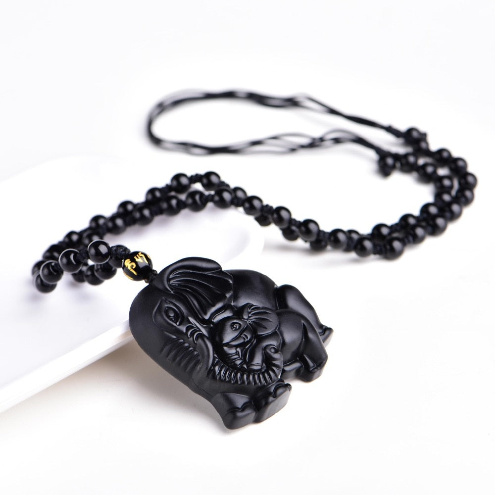 Obsidian Elephant Amulet